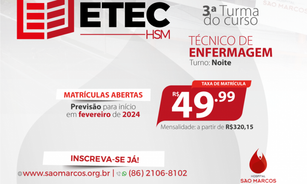 PRÉ INSCRIÇÃO - 3ª TURMA CURSO TÉCNICO EM ENFERMAGEM
